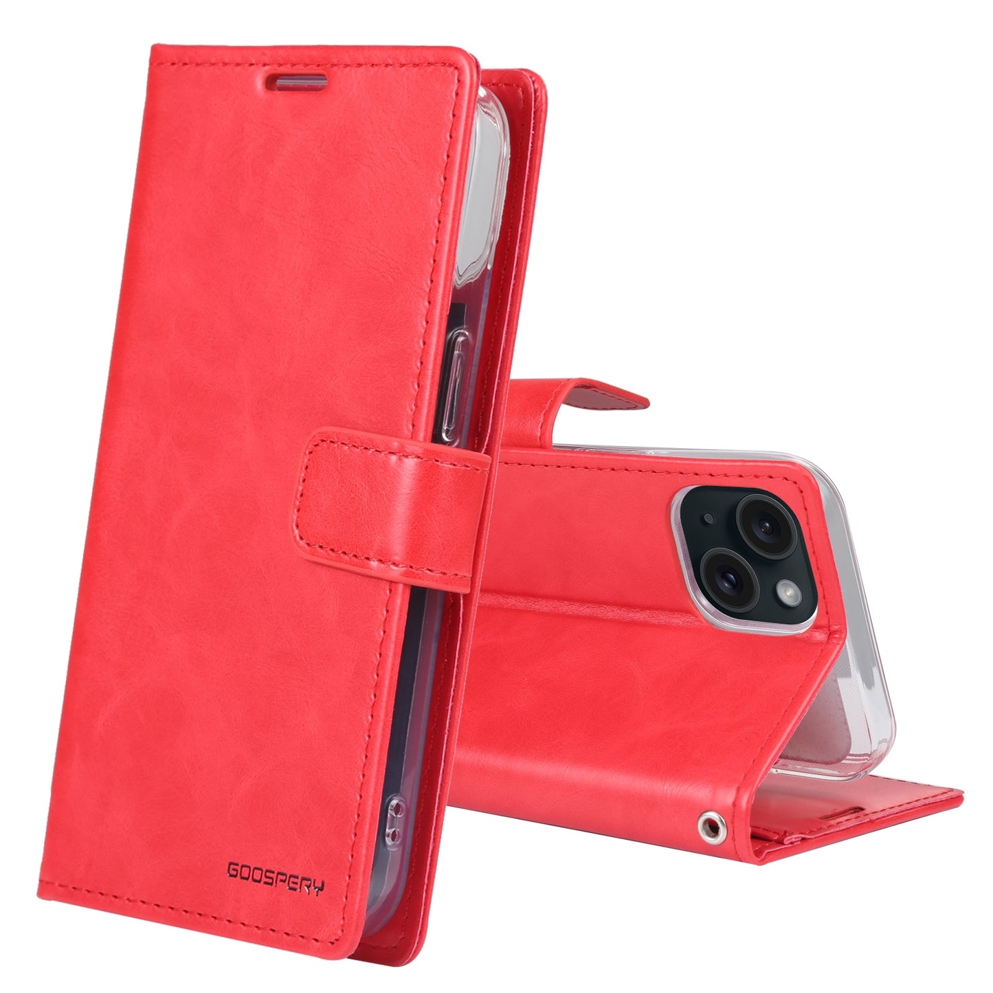 ELECTROPRIME For iPhone 15 GOOSPERY BLUE MOON Crazy Horse Texture Leather Phone Case(Red)