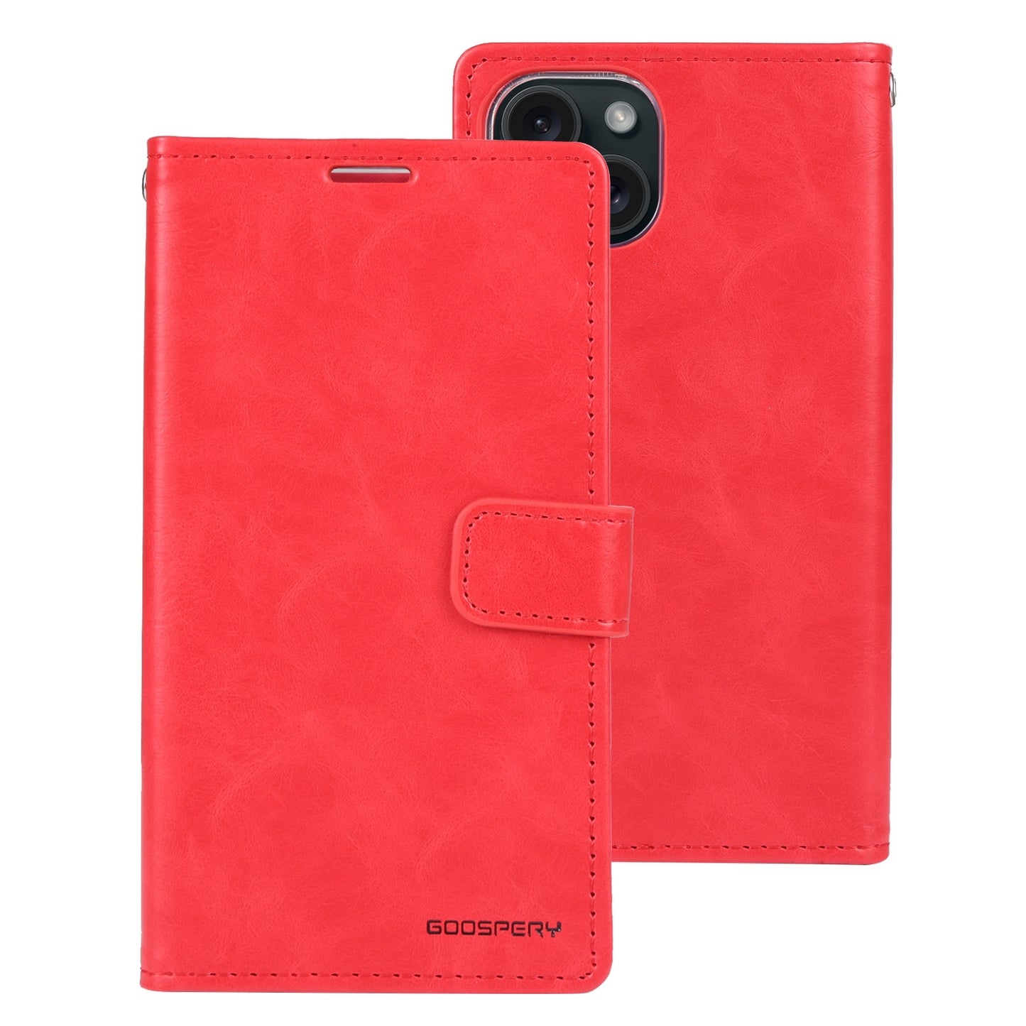 ELECTROPRIME For iPhone 15 GOOSPERY BLUE MOON Crazy Horse Texture Leather Phone Case(Red)
