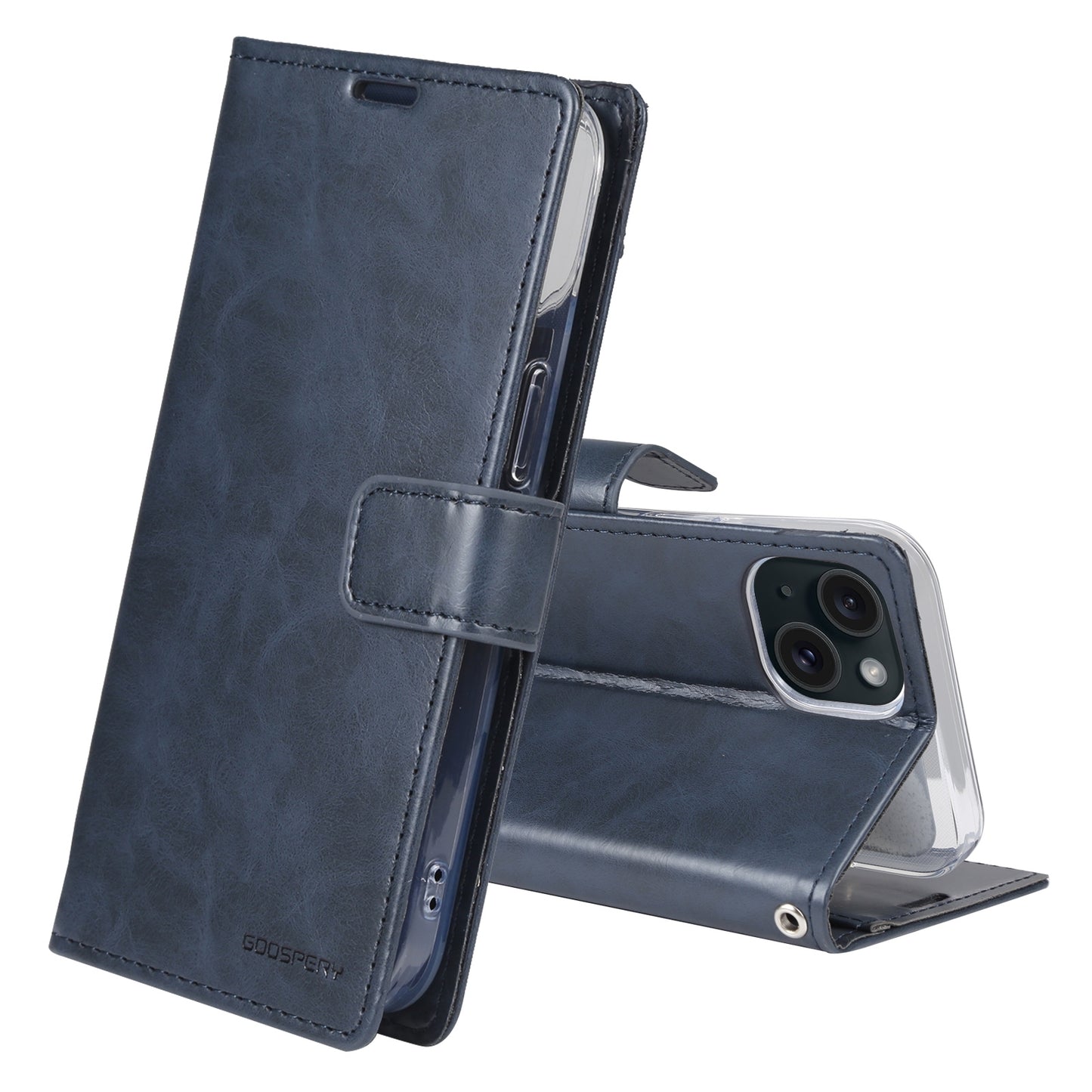 ELECTROPRIME For iPhone 15 GOOSPERY BLUE MOON Crazy Horse Texture Leather Phone Case(Dark Blue)