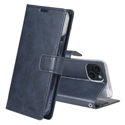 ELECTROPRIME For iPhone 15 GOOSPERY BLUE MOON Crazy Horse Texture Leather Phone Case(Dark Blue)