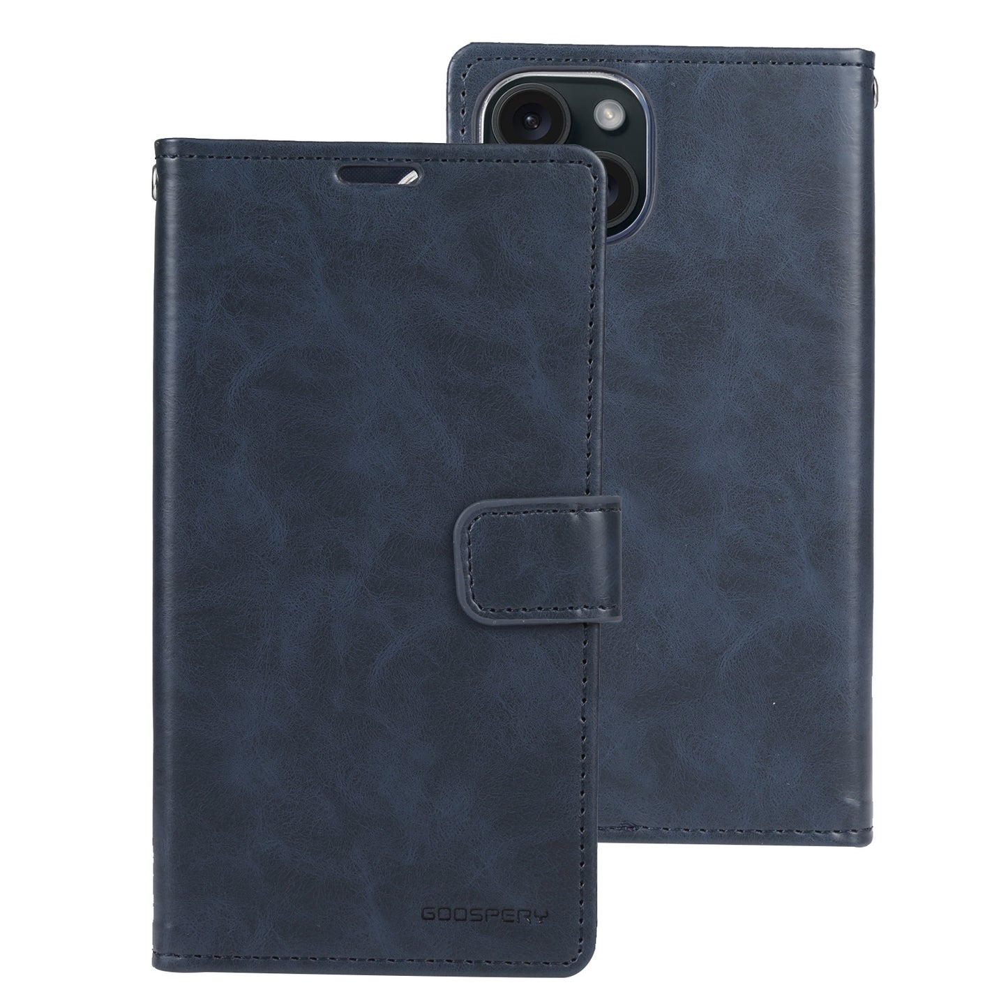 ELECTROPRIME For iPhone 15 GOOSPERY BLUE MOON Crazy Horse Texture Leather Phone Case(Dark Blue)