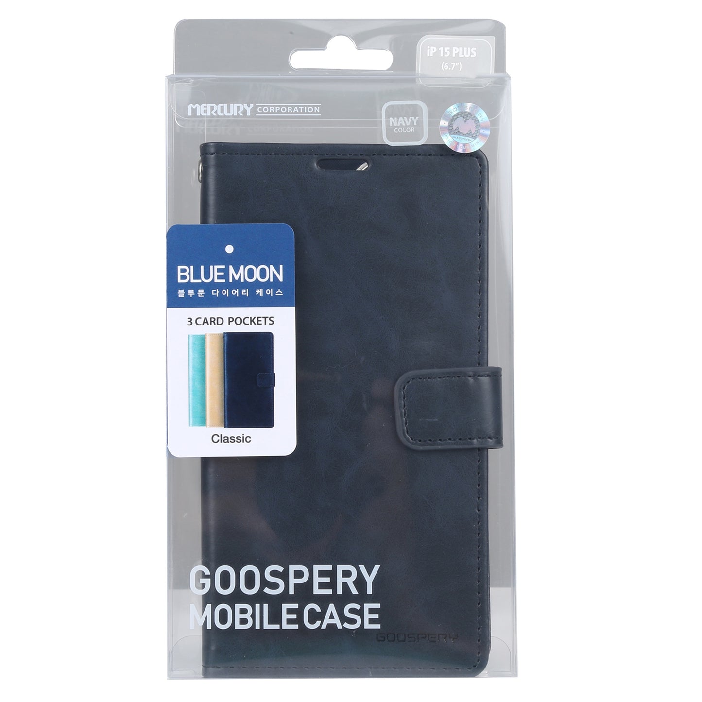 ELECTROPRIME For iPhone 15 GOOSPERY BLUE MOON Crazy Horse Texture Leather Phone Case(Dark Blue)