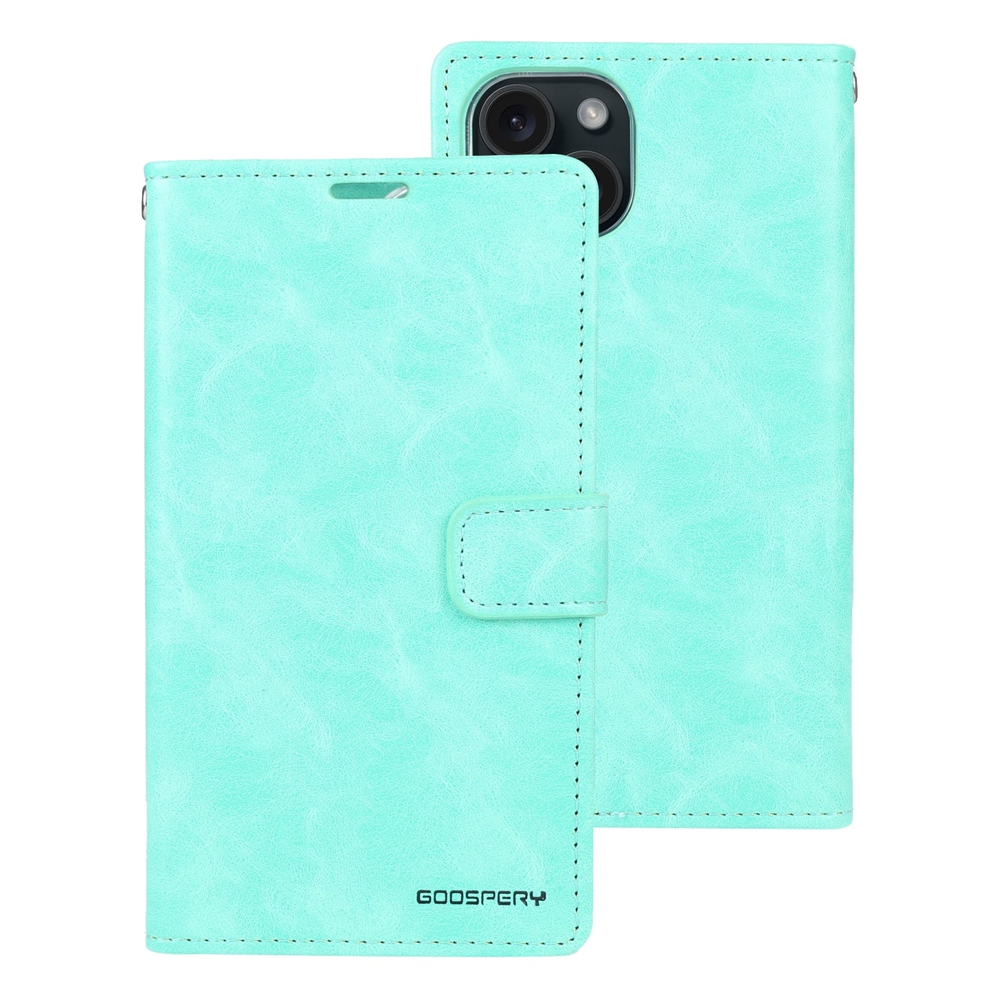 ELECTROPRIME For iPhone 15 GOOSPERY BLUE MOON Crazy Horse Texture Leather Phone Case(Mint Green)