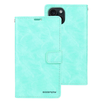 ELECTROPRIME For iPhone 15 GOOSPERY BLUE MOON Crazy Horse Texture Leather Phone Case(Mint Green)