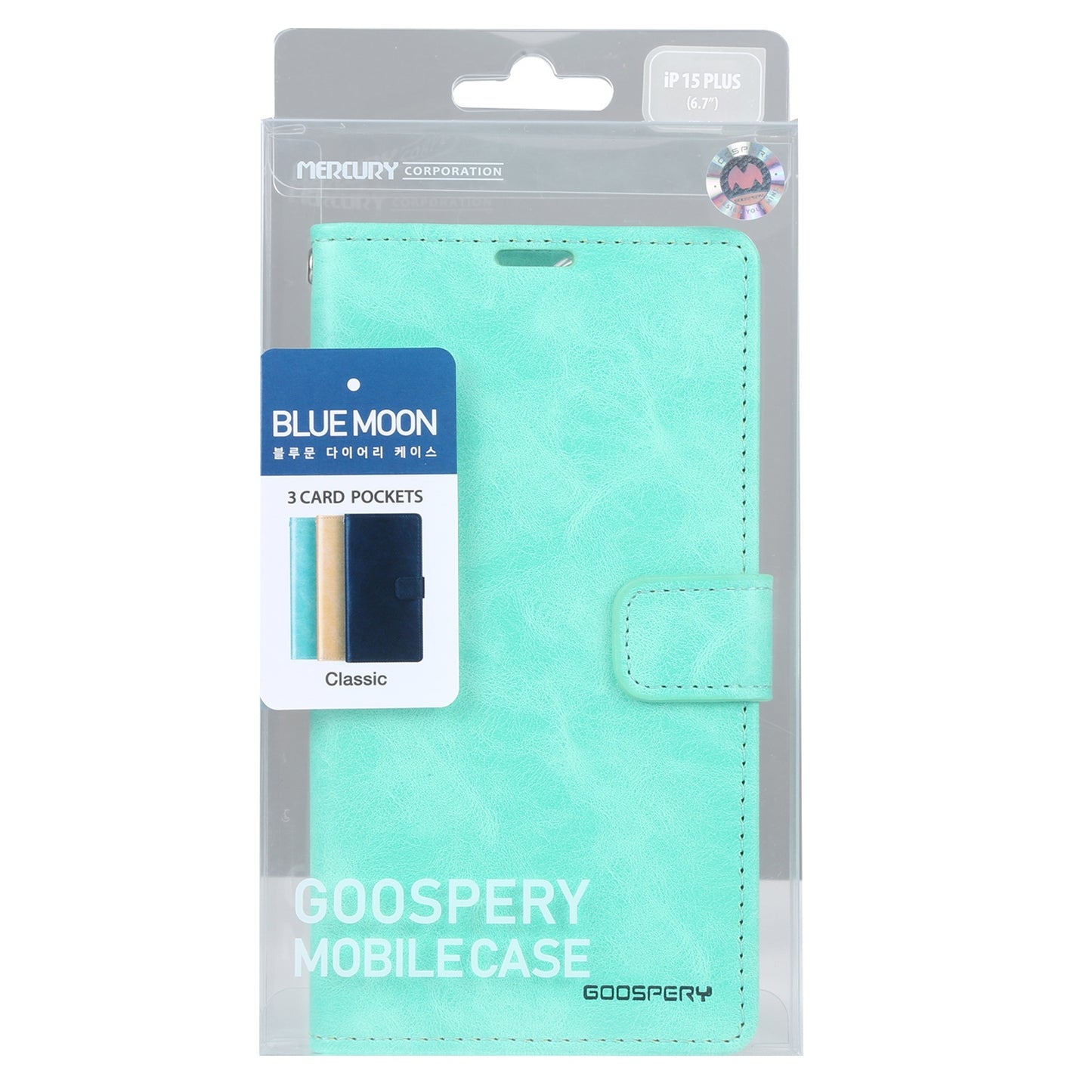ELECTROPRIME For iPhone 15 GOOSPERY BLUE MOON Crazy Horse Texture Leather Phone Case(Mint Green)