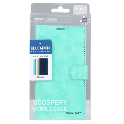 ELECTROPRIME For iPhone 15 GOOSPERY BLUE MOON Crazy Horse Texture Leather Phone Case(Mint Green)