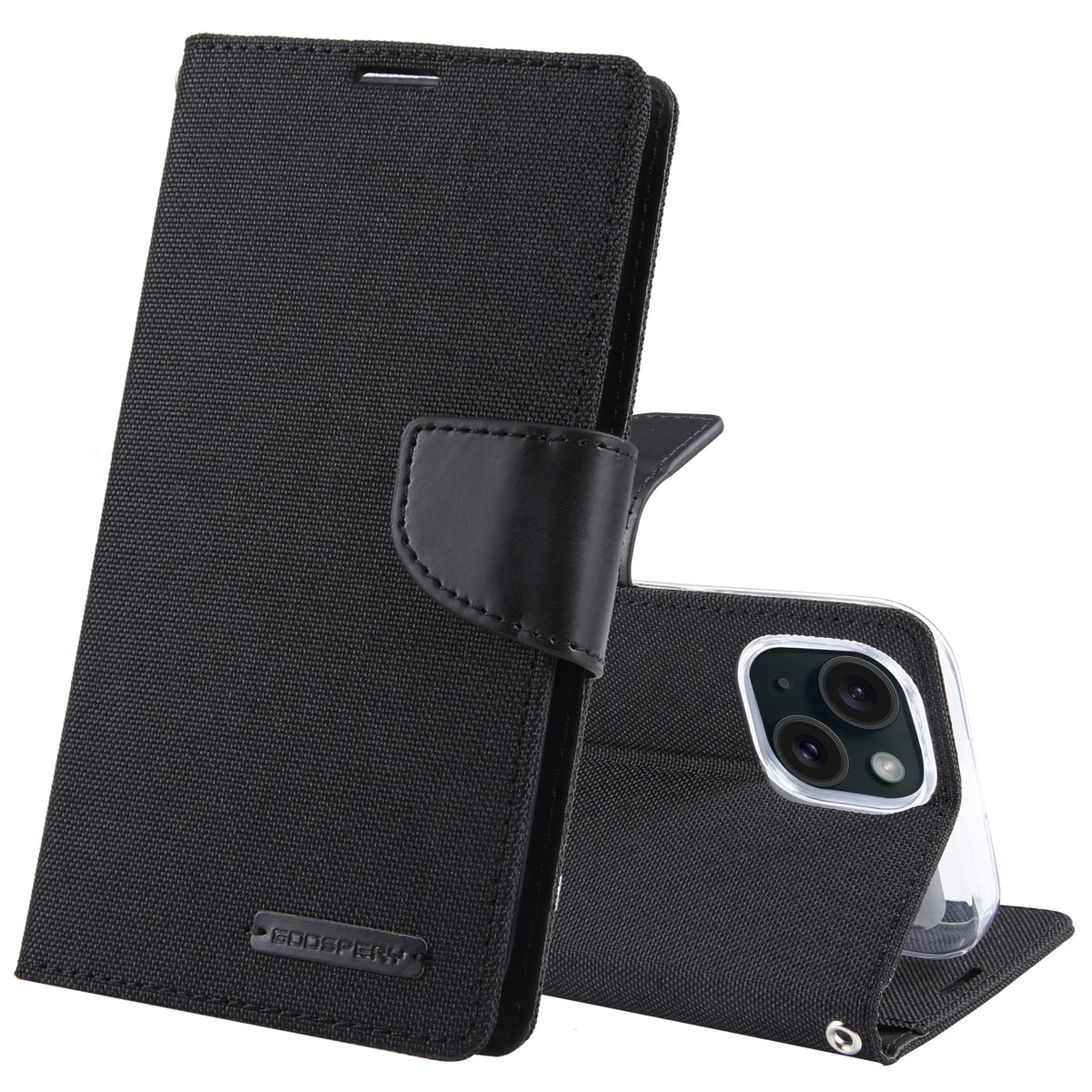 ELECTROPRIME For iPhone 15 Plus GOOSPERY CANVAS DIARY Fabric Texture Flip Leather Phone Case(Black)