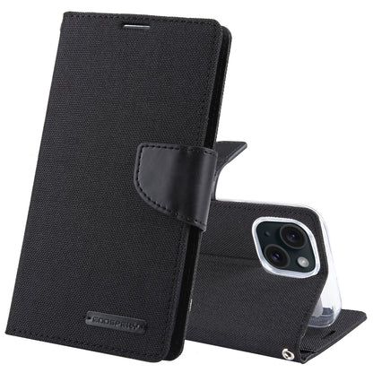 ELECTROPRIME For iPhone 15 Plus GOOSPERY CANVAS DIARY Fabric Texture Flip Leather Phone Case(Black)