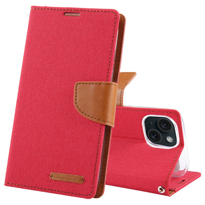ELECTROPRIME For iPhone 15 GOOSPERY CANVAS DIARY Fabric Texture Flip Leather Phone Case(Red)