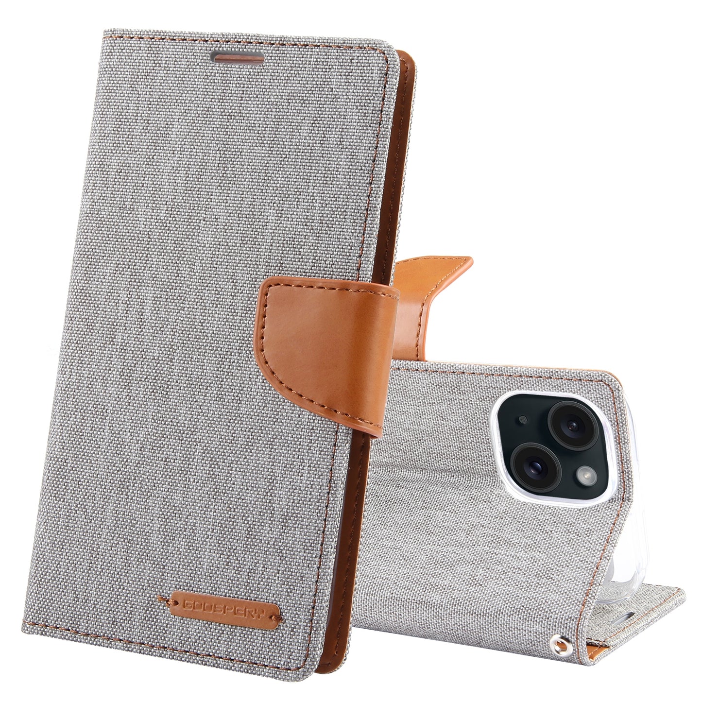ELECTROPRIME For iPhone 15 GOOSPERY CANVAS DIARY Fabric Texture Flip Leather Phone Case(Grey)