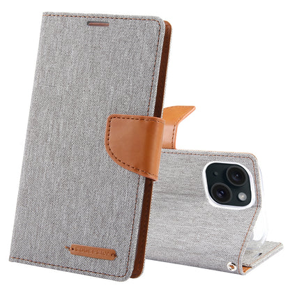 ELECTROPRIME For iPhone 15 GOOSPERY CANVAS DIARY Fabric Texture Flip Leather Phone Case(Grey)