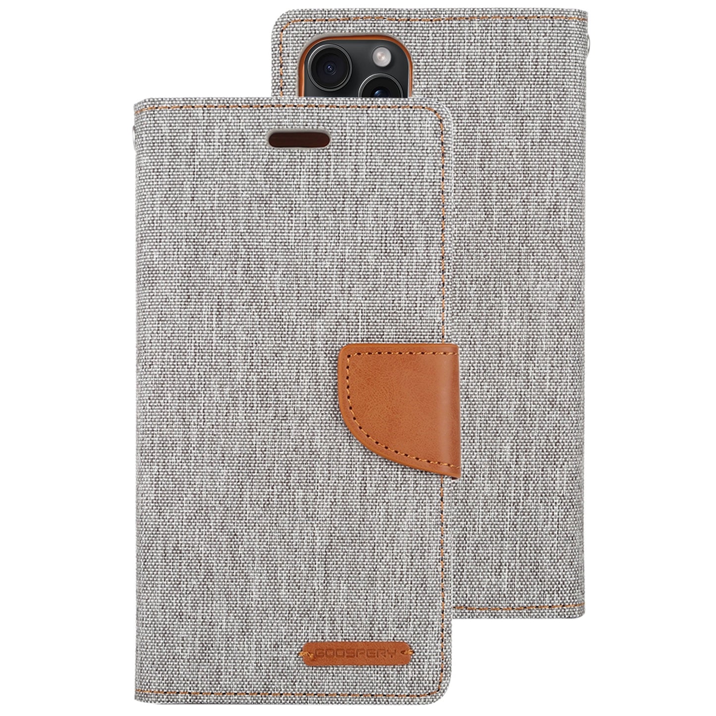 ELECTROPRIME For iPhone 15 GOOSPERY CANVAS DIARY Fabric Texture Flip Leather Phone Case(Grey)