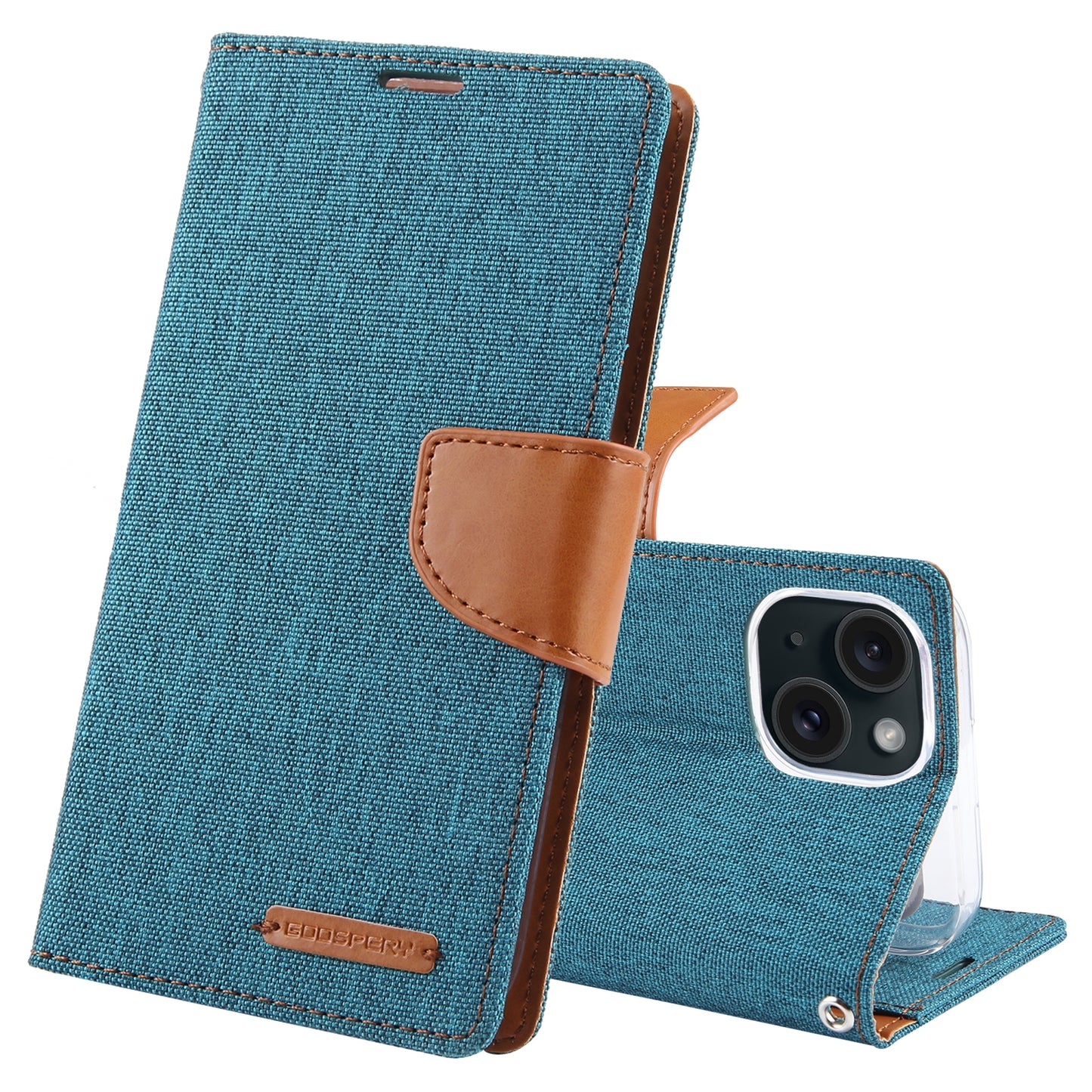 ELECTROPRIME For iPhone 15 GOOSPERY CANVAS DIARY Fabric Texture Flip Leather Phone Case(Green)
