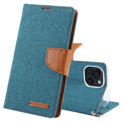 ELECTROPRIME For iPhone 15 GOOSPERY CANVAS DIARY Fabric Texture Flip Leather Phone Case(Green)