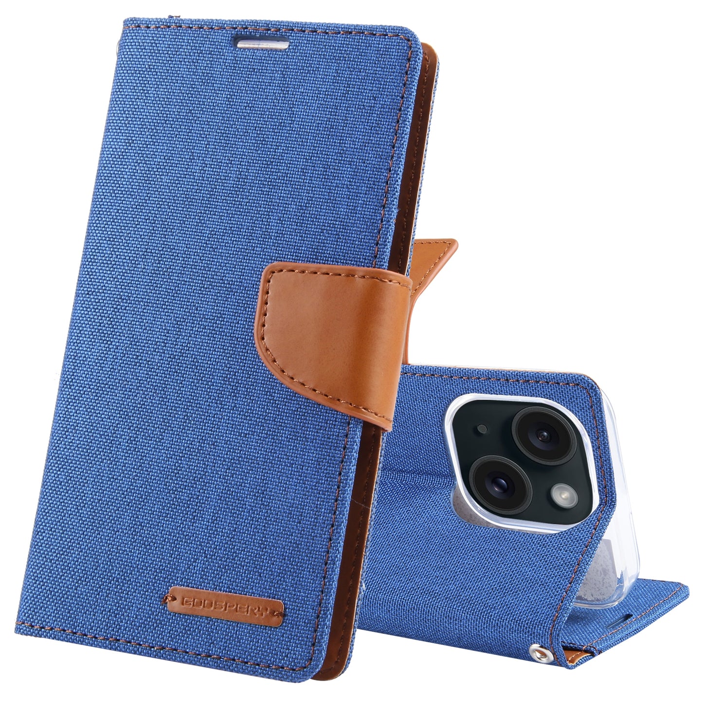 ELECTROPRIME For iPhone 15 GOOSPERY CANVAS DIARY Fabric Texture Flip Leather Phone Case(Blue)