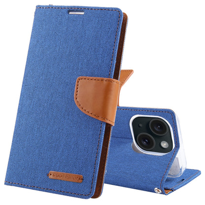 ELECTROPRIME For iPhone 15 GOOSPERY CANVAS DIARY Fabric Texture Flip Leather Phone Case(Blue)