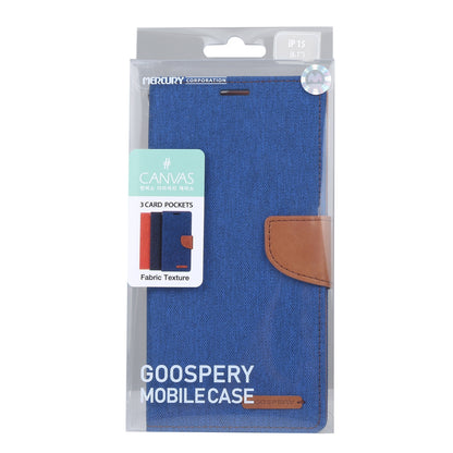 ELECTROPRIME For iPhone 15 GOOSPERY CANVAS DIARY Fabric Texture Flip Leather Phone Case(Blue)