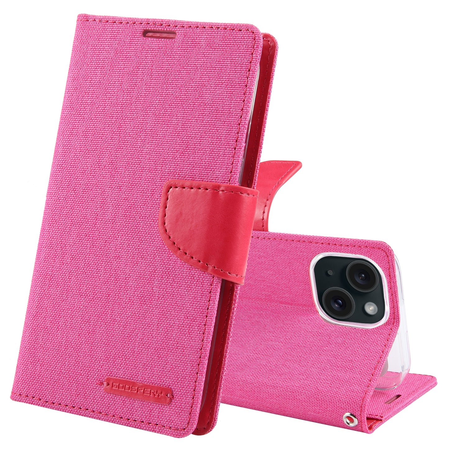 ELECTROPRIME For iPhone 15 GOOSPERY CANVAS DIARY Fabric Texture Flip Leather Phone Case(Rose Red)