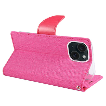 ELECTROPRIME For iPhone 15 GOOSPERY CANVAS DIARY Fabric Texture Flip Leather Phone Case(Rose Red)