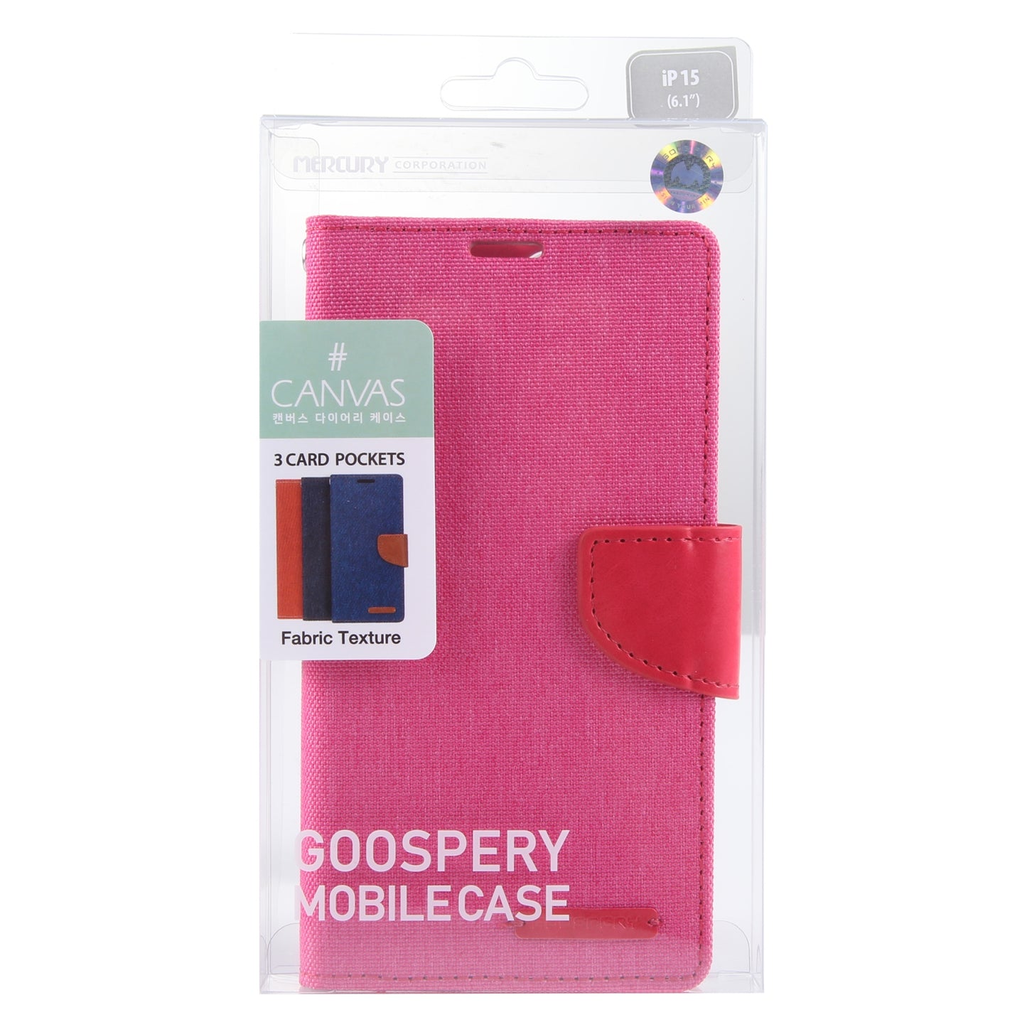 ELECTROPRIME For iPhone 15 GOOSPERY CANVAS DIARY Fabric Texture Flip Leather Phone Case(Rose Red)