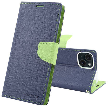 ELECTROPRIME For iPhone 15 Plus GOOSPERY FANCY DIARY Cross Texture Leather Phone Case(Navy Blue)