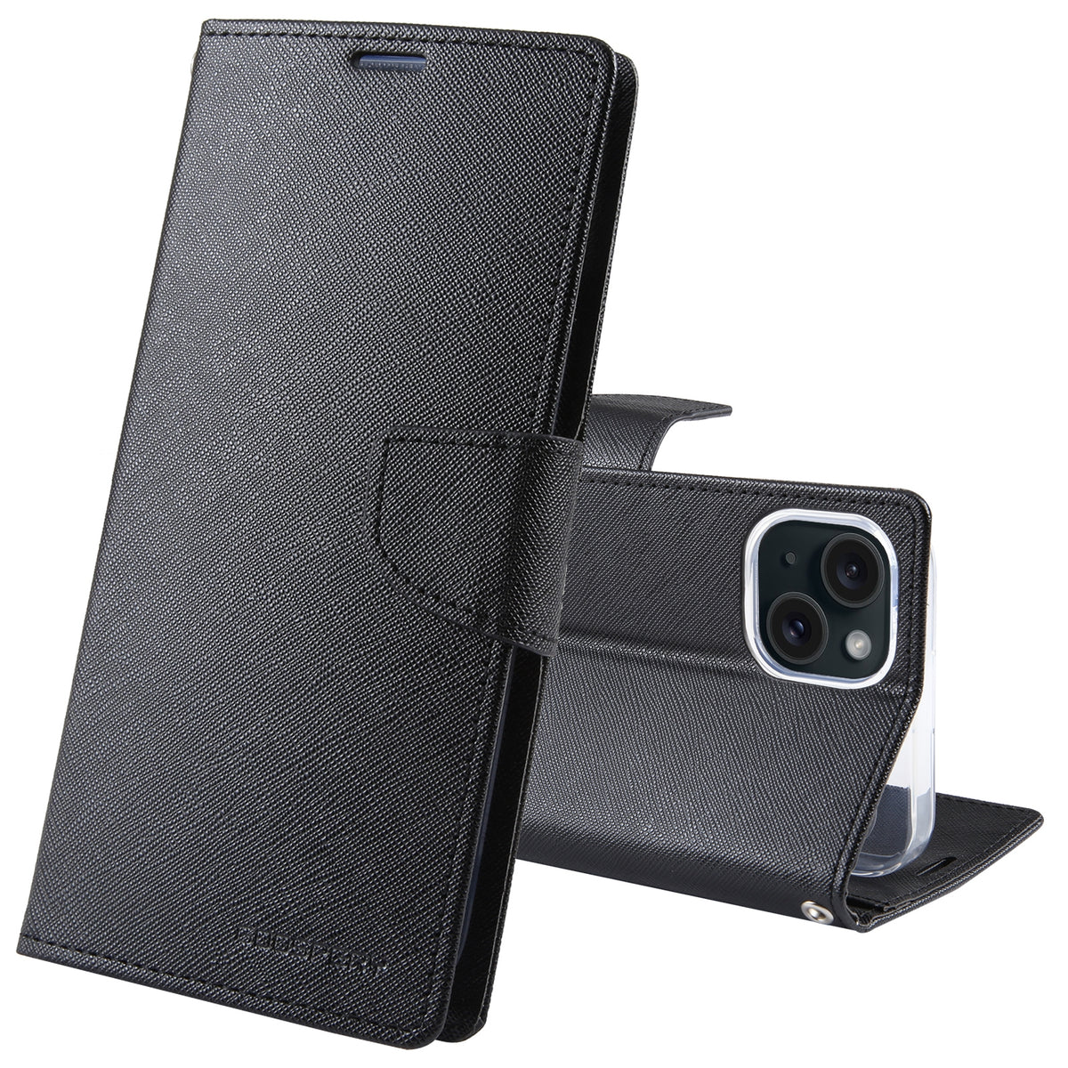 ELECTROPRIME For iPhone 15 GOOSPERY FANCY DIARY Cross Texture Leather Phone Case(Black)
