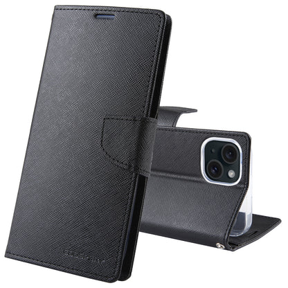 ELECTROPRIME For iPhone 15 GOOSPERY FANCY DIARY Cross Texture Leather Phone Case(Black)