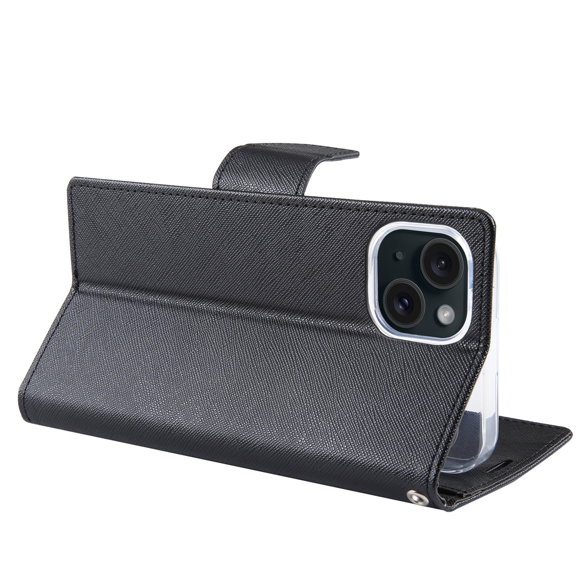 ELECTROPRIME For iPhone 15 GOOSPERY FANCY DIARY Cross Texture Leather Phone Case(Black)