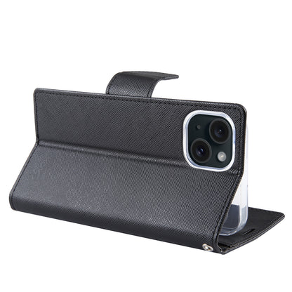 ELECTROPRIME For iPhone 15 GOOSPERY FANCY DIARY Cross Texture Leather Phone Case(Black)