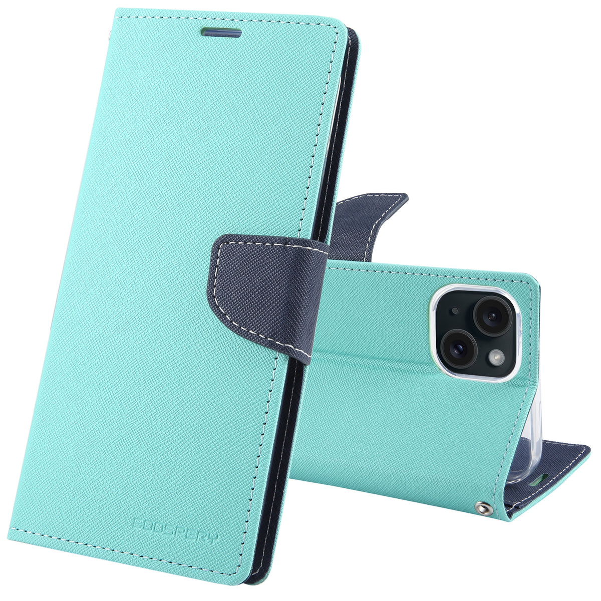 ELECTROPRIME For iPhone 15 GOOSPERY FANCY DIARY Cross Texture Leather Phone Case(Mint Green)