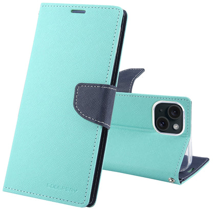 ELECTROPRIME For iPhone 15 GOOSPERY FANCY DIARY Cross Texture Leather Phone Case(Mint Green)