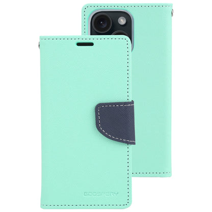 ELECTROPRIME For iPhone 15 GOOSPERY FANCY DIARY Cross Texture Leather Phone Case(Mint Green)