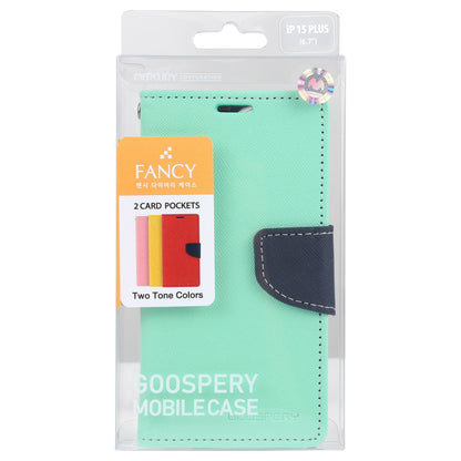 ELECTROPRIME For iPhone 15 GOOSPERY FANCY DIARY Cross Texture Leather Phone Case(Mint Green)