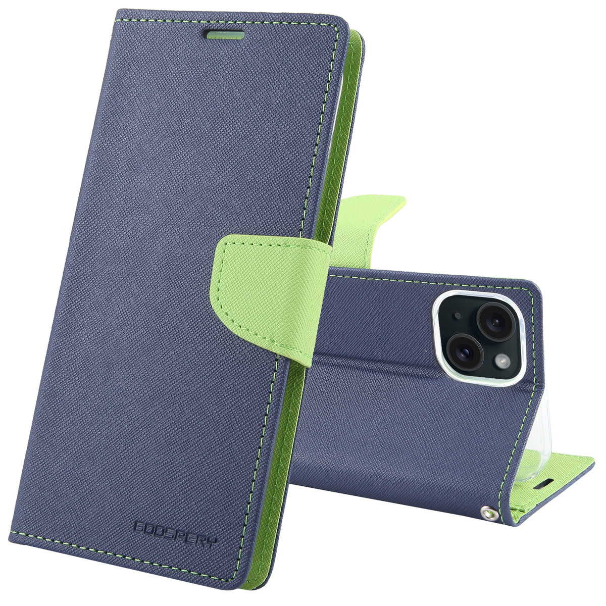 ELECTROPRIME For iPhone 15 GOOSPERY FANCY DIARY Cross Texture Leather Phone Case(Navy Blue)