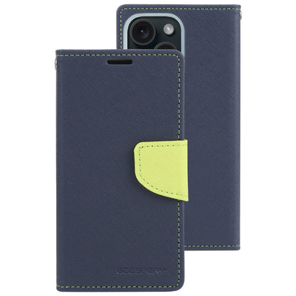 ELECTROPRIME For iPhone 15 GOOSPERY FANCY DIARY Cross Texture Leather Phone Case(Navy Blue)
