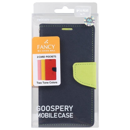 ELECTROPRIME For iPhone 15 GOOSPERY FANCY DIARY Cross Texture Leather Phone Case(Navy Blue)