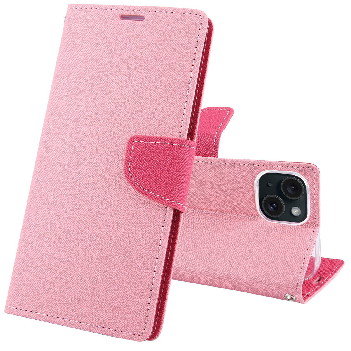 ELECTROPRIME For iPhone 15 GOOSPERY FANCY DIARY Cross Texture Leather Phone Case(Pink)
