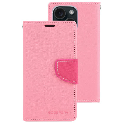 ELECTROPRIME For iPhone 15 GOOSPERY FANCY DIARY Cross Texture Leather Phone Case(Pink)