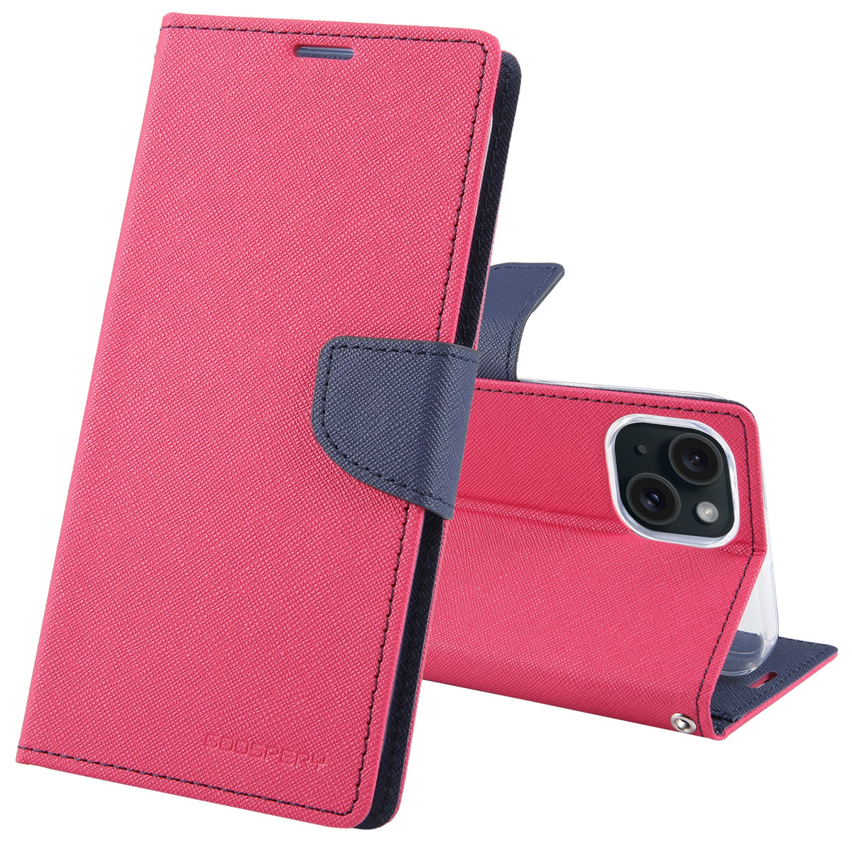ELECTROPRIME For iPhone 15 GOOSPERY FANCY DIARY Cross Texture Leather Phone Case(Rose Red)