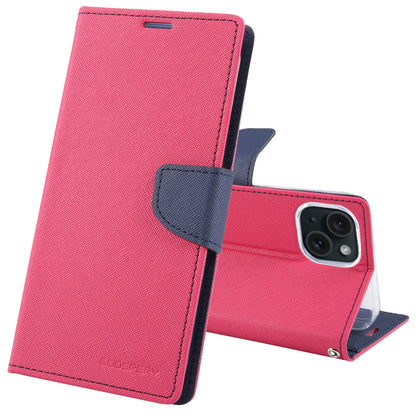 ELECTROPRIME For iPhone 15 GOOSPERY FANCY DIARY Cross Texture Leather Phone Case(Rose Red)