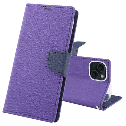 ELECTROPRIME For iPhone 15 GOOSPERY FANCY DIARY Cross Texture Leather Phone Case(Purple)