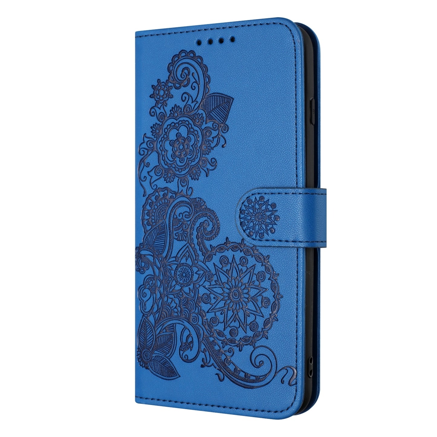 ELECTROPRIME For iPhone 15 Datura Flower Embossed Flip Leather Phone Case(Blue)