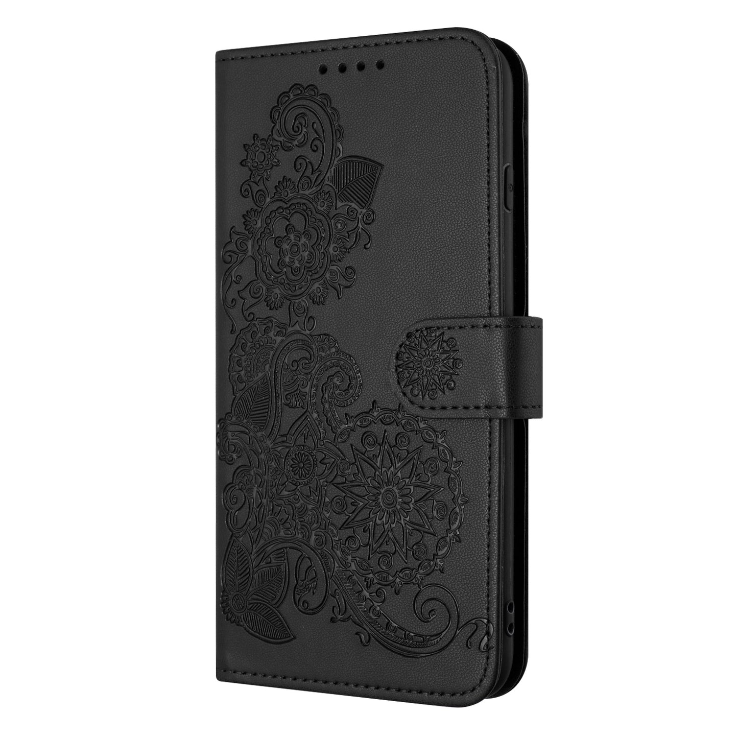 ELECTROPRIME For iPhone 15 Datura Flower Embossed Flip Leather Phone Case(Black)