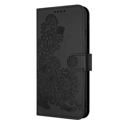 ELECTROPRIME For iPhone 15 Datura Flower Embossed Flip Leather Phone Case(Black)