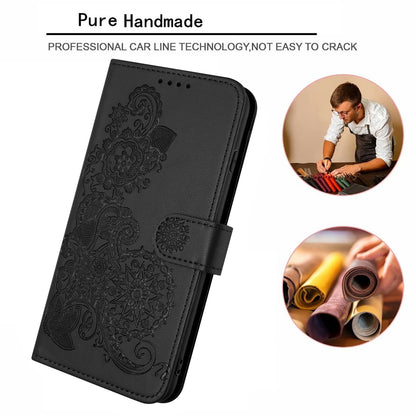 ELECTROPRIME For iPhone 15 Datura Flower Embossed Flip Leather Phone Case(Black)