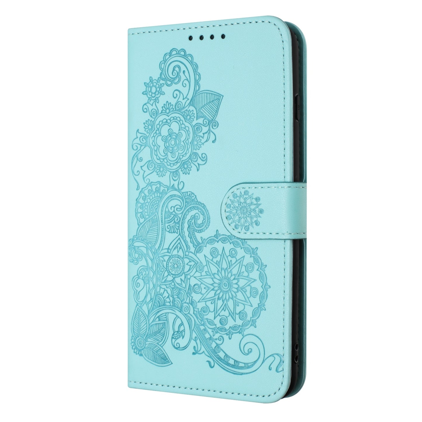 ELECTROPRIME For iPhone 15 Datura Flower Embossed Flip Leather Phone Case(Light blue)