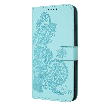ELECTROPRIME For iPhone 15 Datura Flower Embossed Flip Leather Phone Case(Light blue)