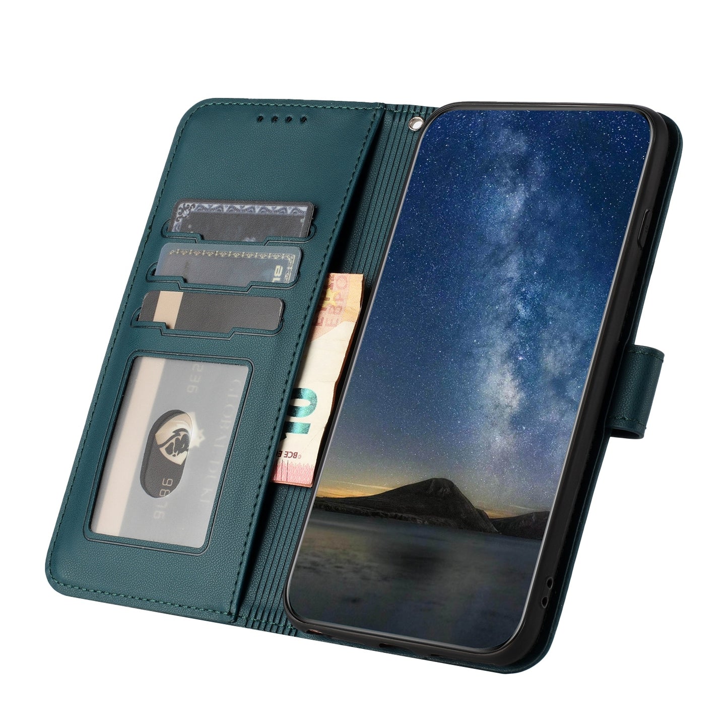 ELECTROPRIME For iPhone 15 Datura Flower Embossed Flip Leather Phone Case(Dark Green)