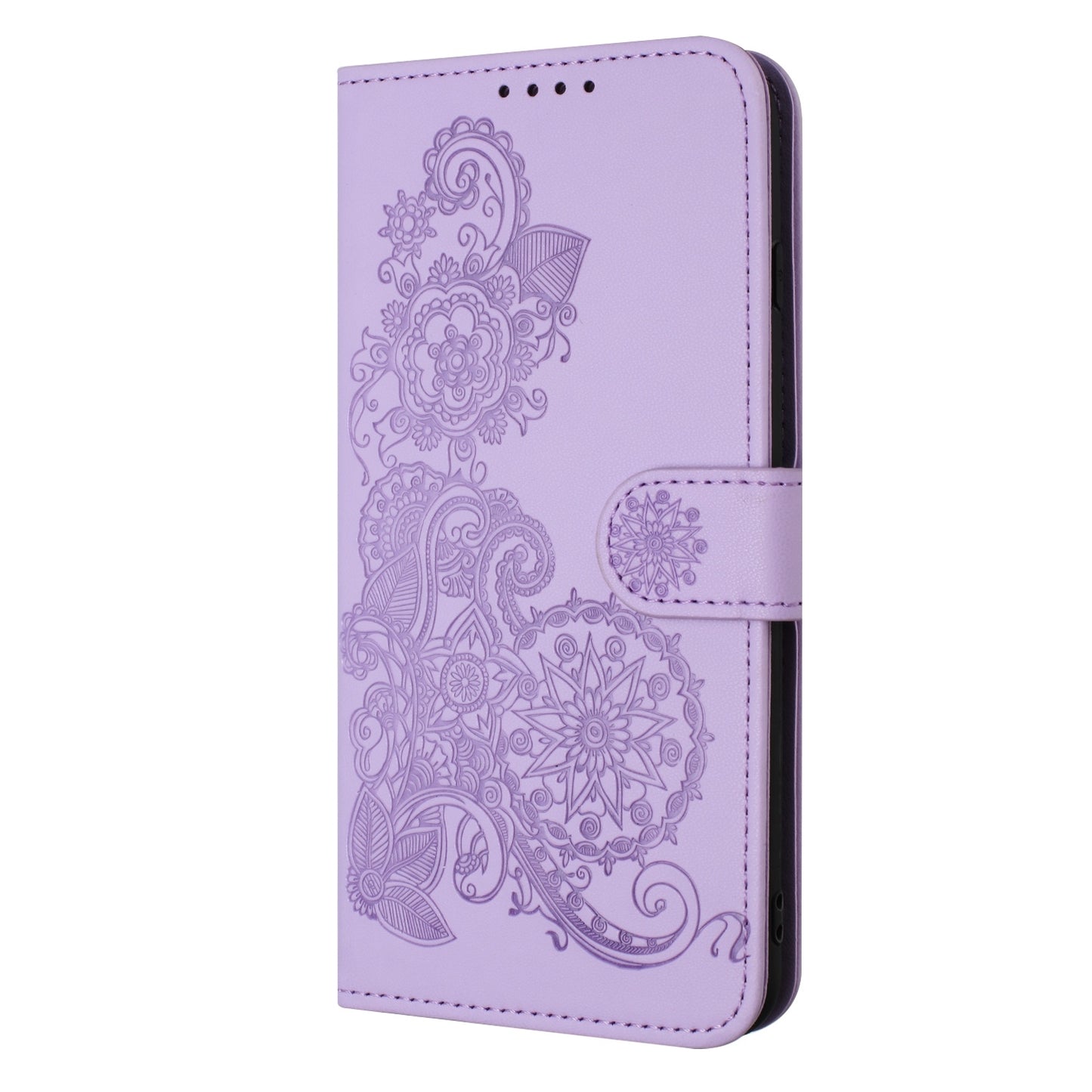 ELECTROPRIME For iPhone 15 Datura Flower Embossed Flip Leather Phone Case(Purple)