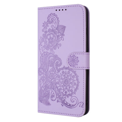 ELECTROPRIME For iPhone 15 Datura Flower Embossed Flip Leather Phone Case(Purple)